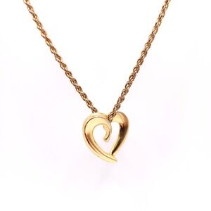 Vintage Gold Heart Necklace Hollow Pendant‎ Rope Chain 18in